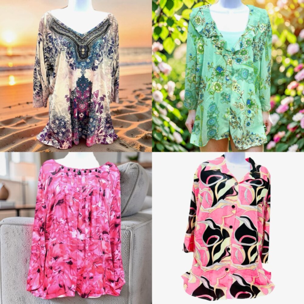 4 Blouses Size  22/24:  Lane Bryant-Avenue-Alyn Paige  Flora Long Sleeve(#55